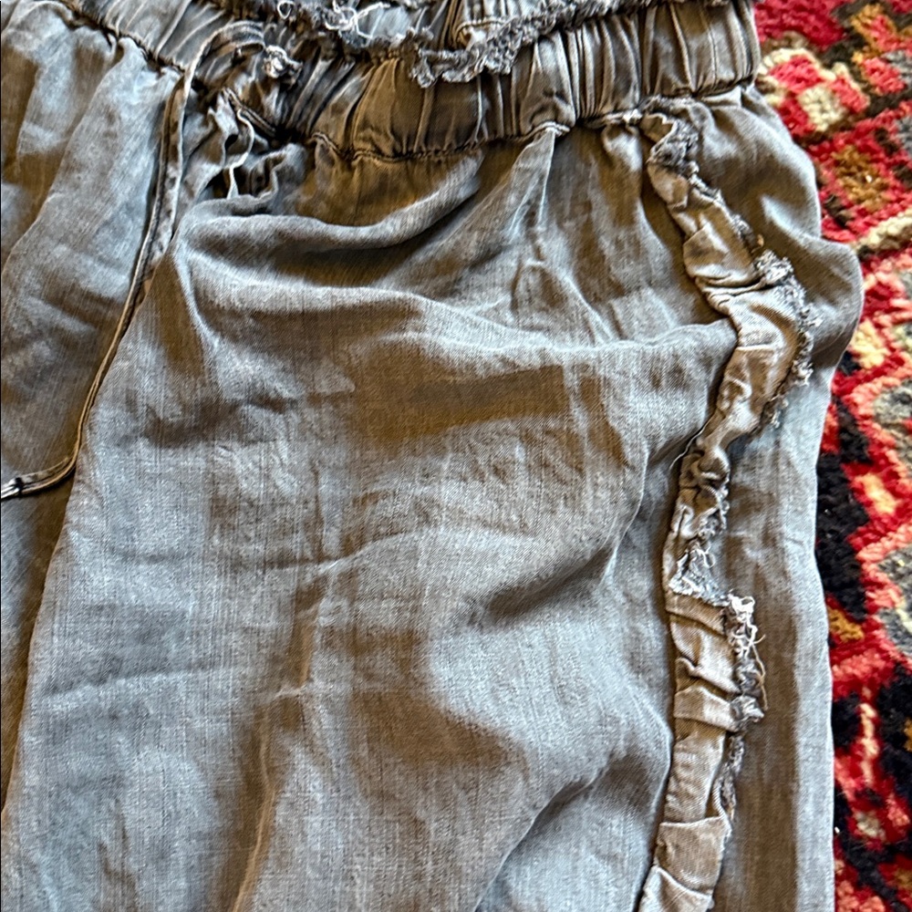 Gray Drawstring Pants with Ruffle Detail - Picture 4 of 8